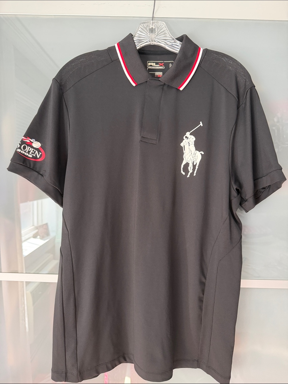 Ralph Lauren Black Polo with White Pony and Red-Trim Collar 2008 US Open